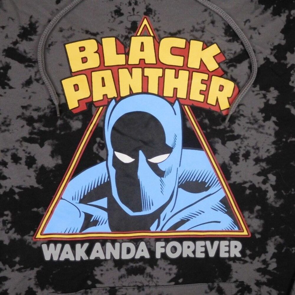 Marvel Black Panther Hoodie Men Medium Gray Tie Dye Wakanda Forever Pullover NWT - Picture 3 of 12